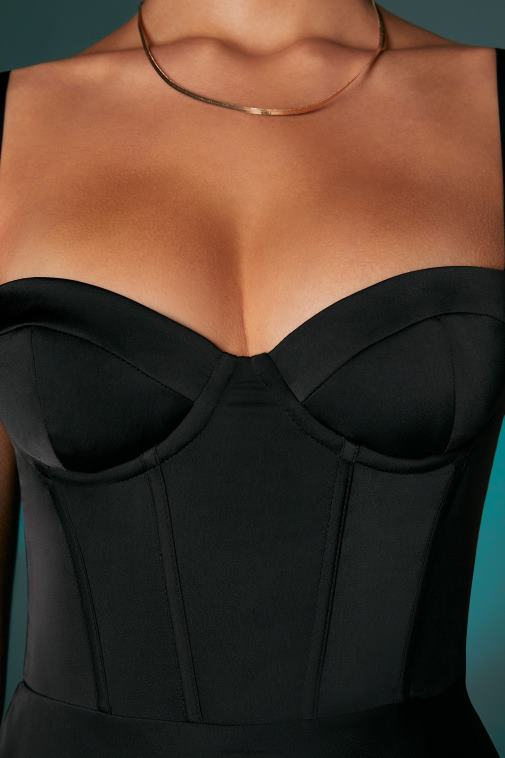 nők Oh Polly fekete tinsley aszimmetrikus szegélyű fűzős miniruha 6F8P8110