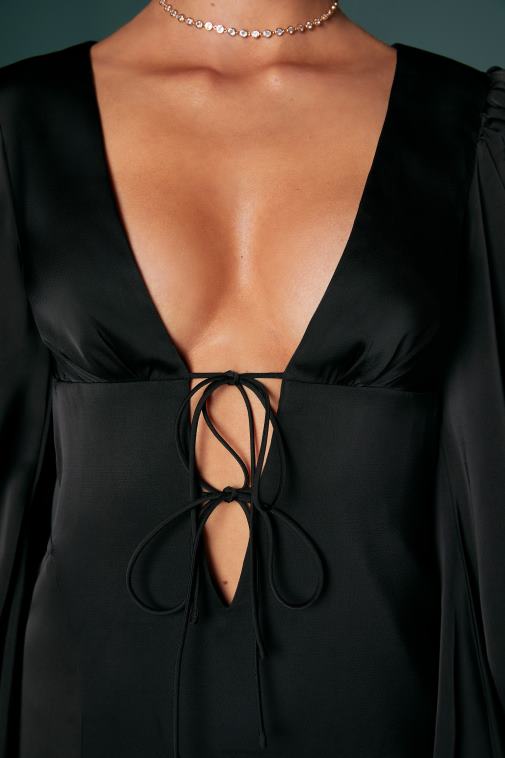 nők Oh Polly fekete vanna ballon ujjú mini ruha 6F8P8111