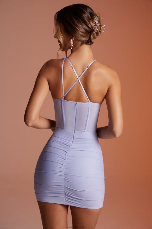 nők Oh Polly halványlila kamilla aszimmetrikus nyakkivágású fűzős miniruha 6F8P8169