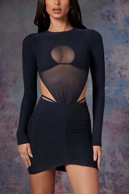 nők Oh Polly éjfekete briar hosszú ujjú kivágott mini ruha 6F8P8130