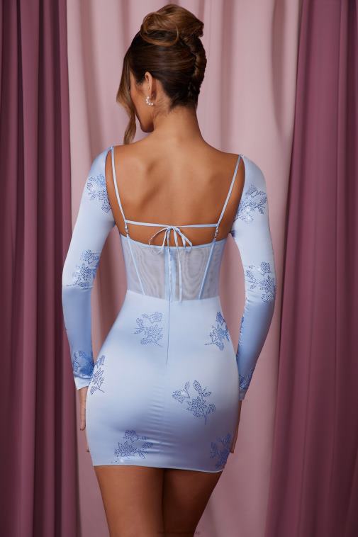 nők Oh Polly kék Adrienne hosszú ujjú fűzős miniruha 6F8P8271