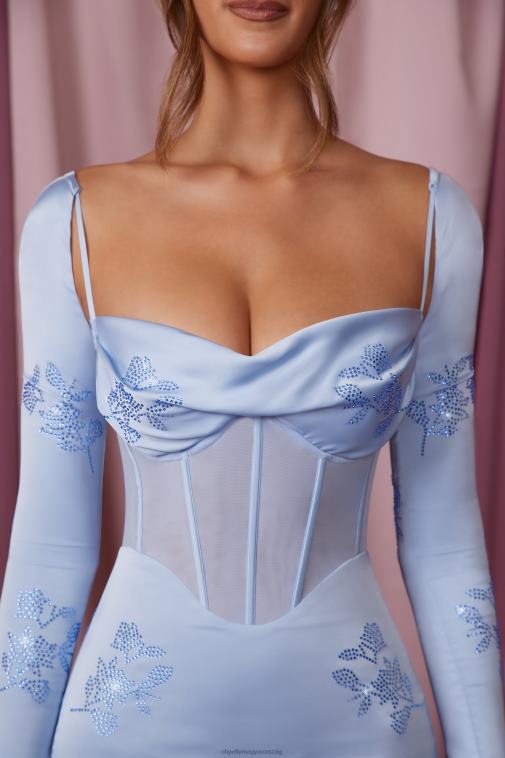 nők Oh Polly kék Adrienne hosszú ujjú fűzős miniruha 6F8P8271