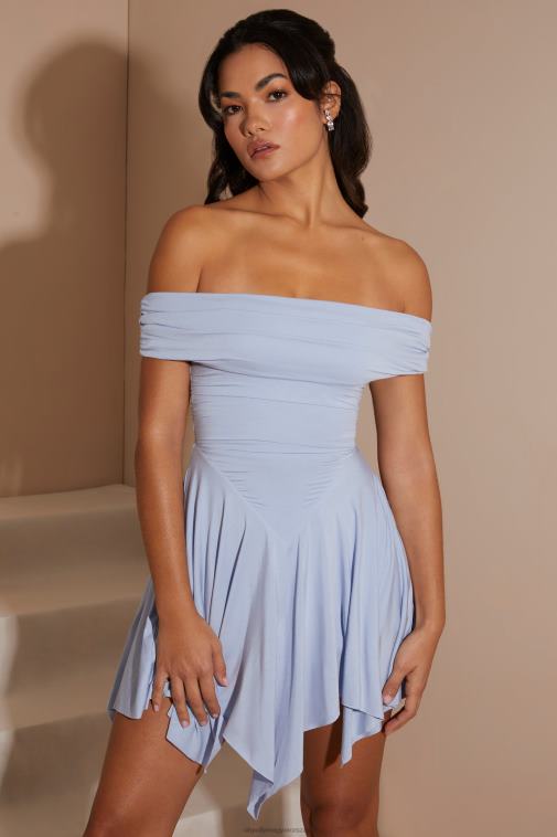 nők Oh Polly kék aurelia zsebkendő szegély domború bardot mini ruha 6F8P8239