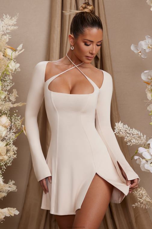 nők Oh Polly krém szalome hosszú ujjú, keresztpántos miniruha 6F8P8273