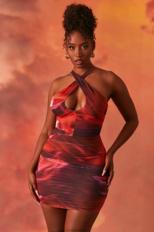 nők Oh Polly narancs ebből a világból, crossover, rovátkolt hálós miniruha 6F8P8513