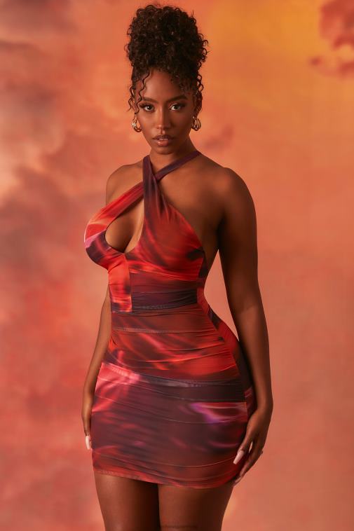 nők Oh Polly narancs ebből a világból, crossover, rovátkolt hálós miniruha 6F8P8513