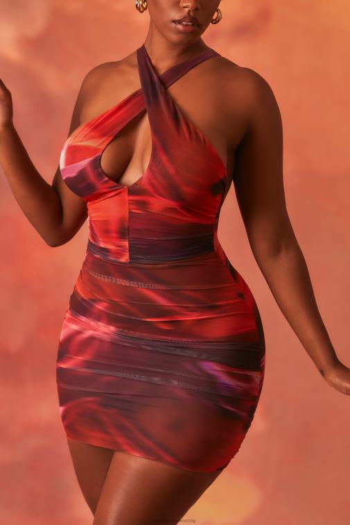 nők Oh Polly narancs ebből a világból, crossover, rovátkolt hálós miniruha 6F8P8513