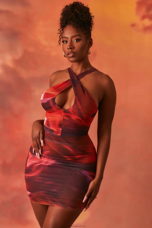 nők Oh Polly narancs ebből a világból, crossover, rovátkolt hálós miniruha 6F8P8513