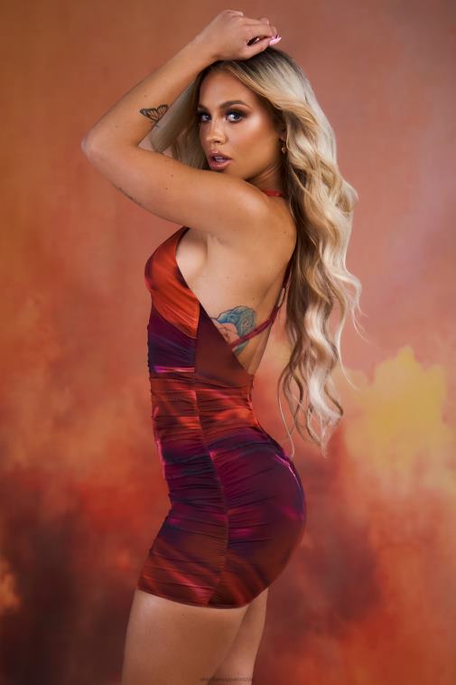 nők Oh Polly narancs ebből a világból, crossover, rovátkolt hálós miniruha 6F8P8513