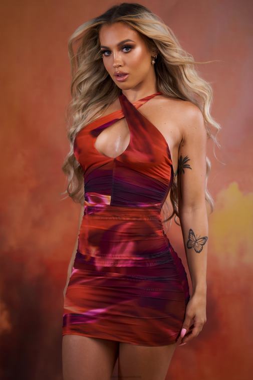 nők Oh Polly narancs ebből a világból, crossover, rovátkolt hálós miniruha 6F8P8513