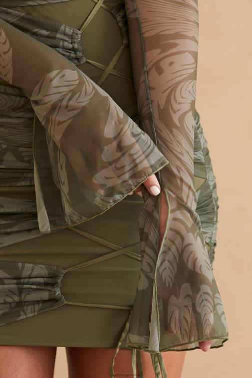 nők Oh Polly olíva nyomat asli hosszú ujjú paneles miniruha 6F8P8321