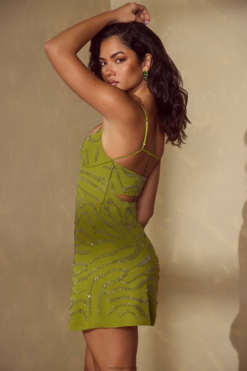 nők Oh Polly olajbogyó Leonóra díszített, a vonalú miniruha 6F8P853