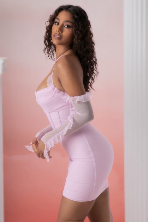 nők Oh Polly rózsaszín makaria fodros részlet burkolat nyakú mini ruha 6F8P8445