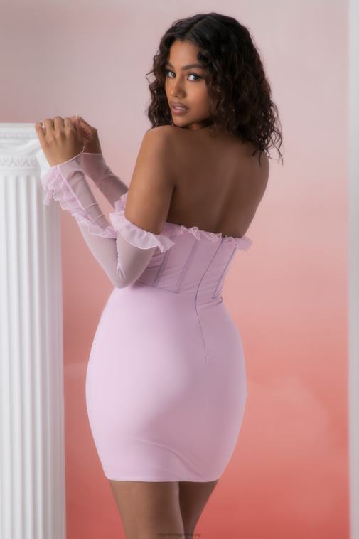 nők Oh Polly rózsaszín makaria fodros részlet burkolat nyakú mini ruha 6F8P8445