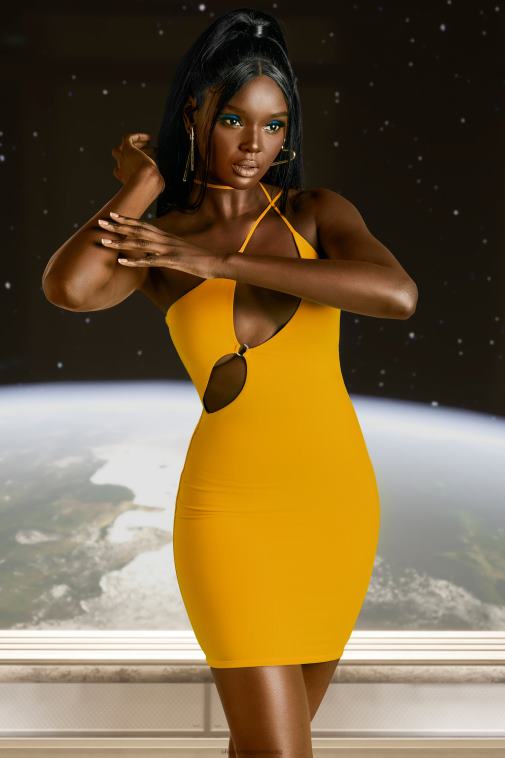 nők Oh Polly sárga flex rajtad aszimmetrikus kivágású mini ruha 6F8P8408