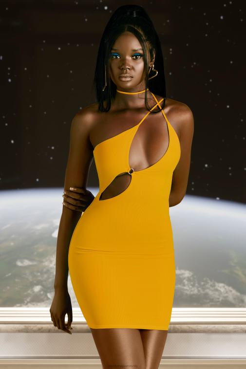 nők Oh Polly sárga flex rajtad aszimmetrikus kivágású mini ruha 6F8P8408