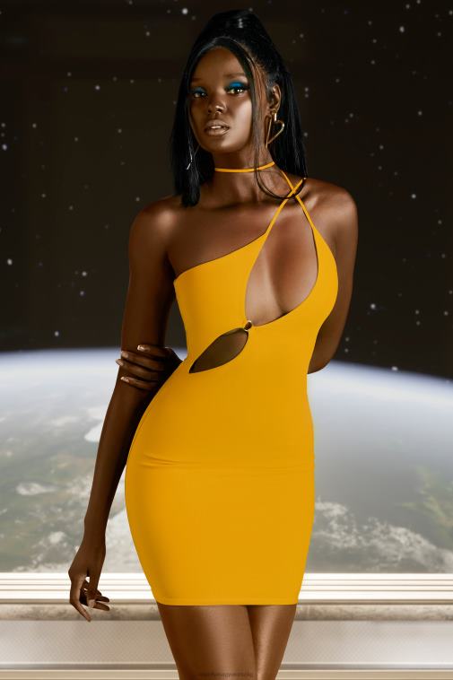 nők Oh Polly sárga flex rajtad aszimmetrikus kivágású mini ruha 6F8P8408