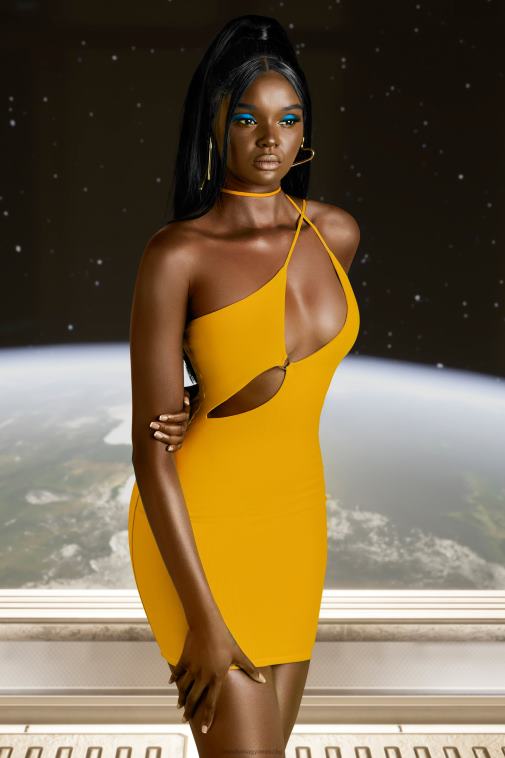 nők Oh Polly sárga flex rajtad aszimmetrikus kivágású mini ruha 6F8P8408