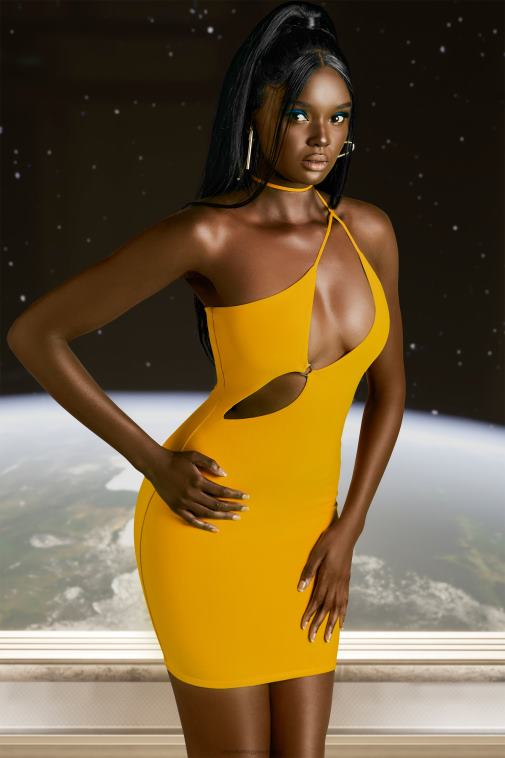 nők Oh Polly sárga flex rajtad aszimmetrikus kivágású mini ruha 6F8P8408