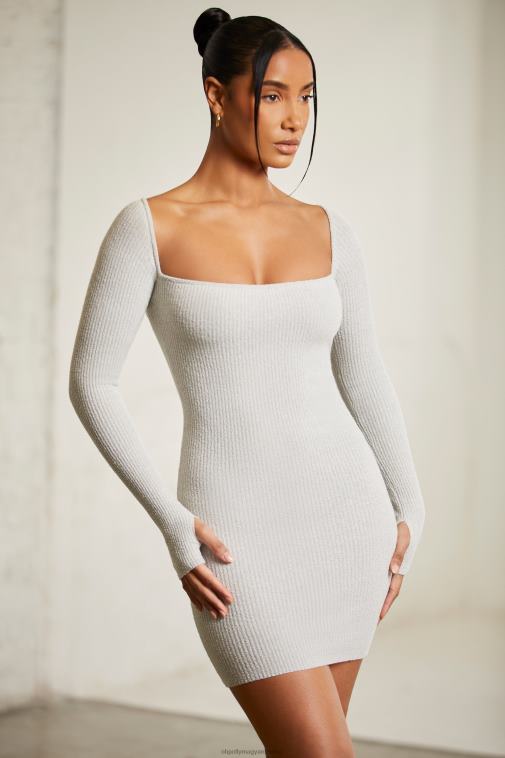 nők Oh Polly szürke midori hosszú ujjú, szögletes nyakú miniruha 6F8P899