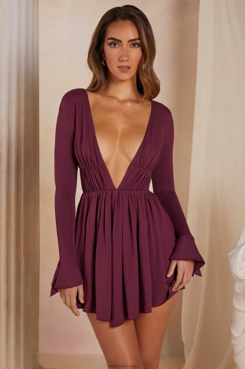 nők Oh Polly szilva lara a-vonalú merülő nyakú, hosszú ujjú miniruha 6F8P8267