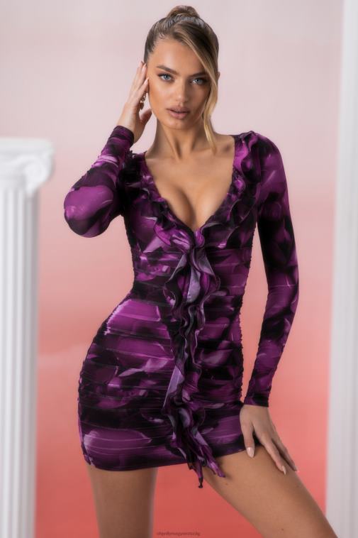 nők Oh Polly több oraya hosszú ujjú fodros részlet miniruha 6F8P8448