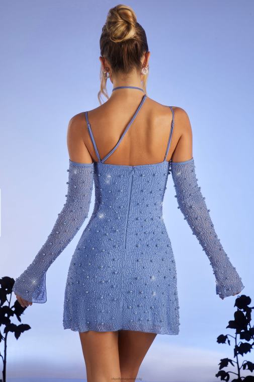 nők Oh Polly világoskék soho díszítésű aszimmetrikus fűzős miniruha 6F8P8164