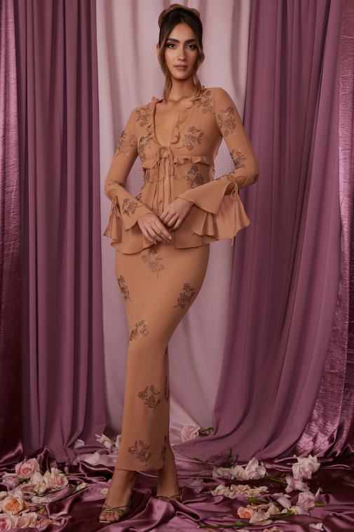 nők Oh Polly bézs cezanne alacsony emelésű maxiszoknya 6F8P8777