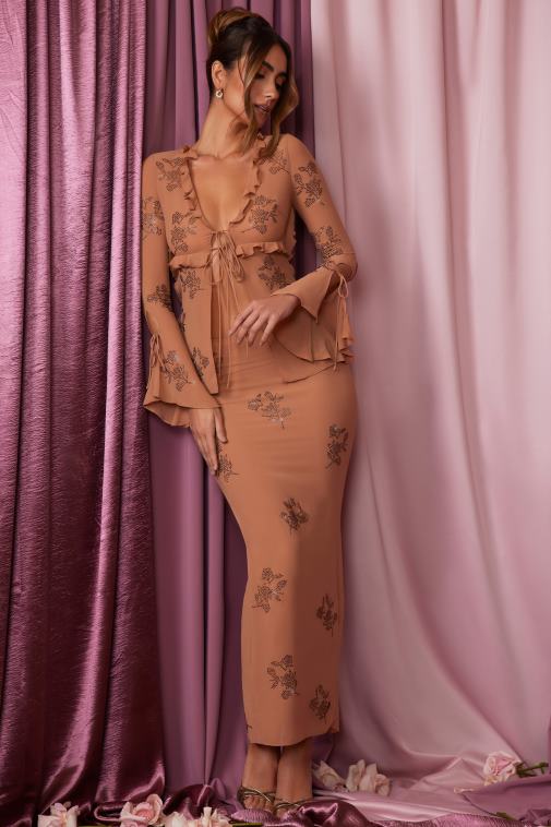 nők Oh Polly bézs cezanne alacsony emelésű maxiszoknya 6F8P8777