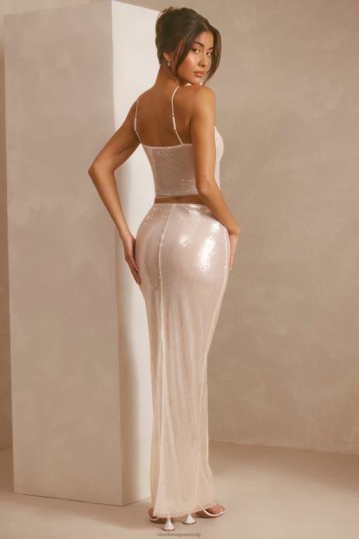 nők Oh Polly fehér emilia áttetsző flitteres középen emelkedő maxiszoknya 6F8P8732