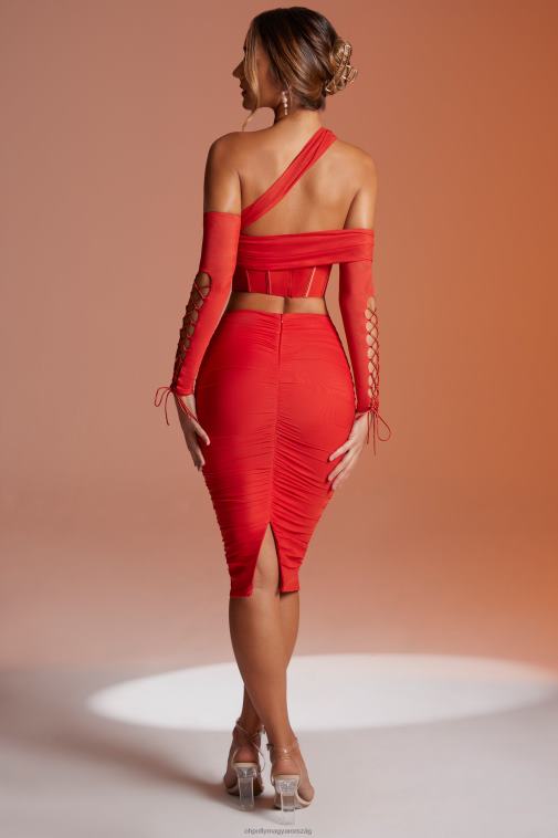 nők Oh Polly piros jarida ruches midi szoknya 6F8P8807