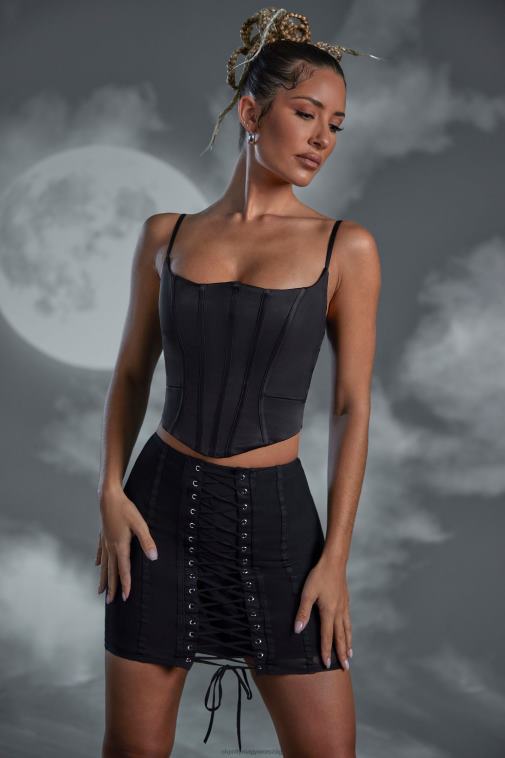 nők Oh Polly fekete asra fűzős miniszoknya 6F8P8810