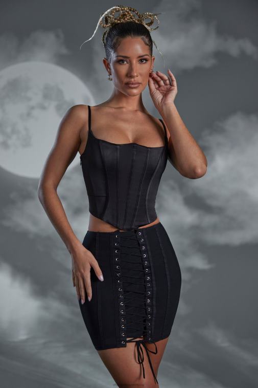 nők Oh Polly fekete asra fűzős miniszoknya 6F8P8810