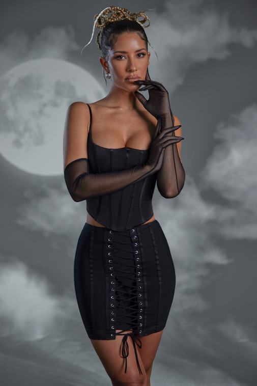 nők Oh Polly fekete asra fűzős miniszoknya 6F8P8810