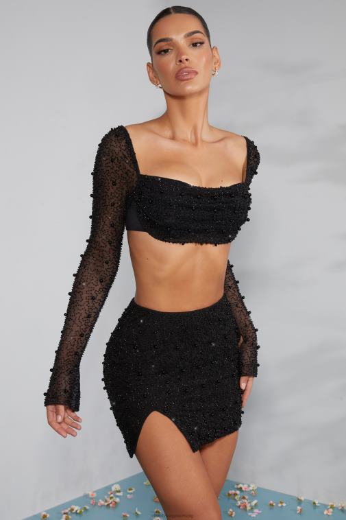 nők Oh Polly fekete belle 'le magas derekú comb osztott miniszoknya 6F8P8750