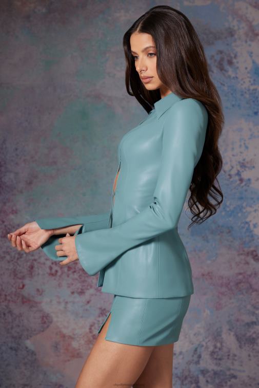 nők Oh Polly világos kékeszöld borostyán vegán bőr alacsony derékú miniszoknya 6F8P8798